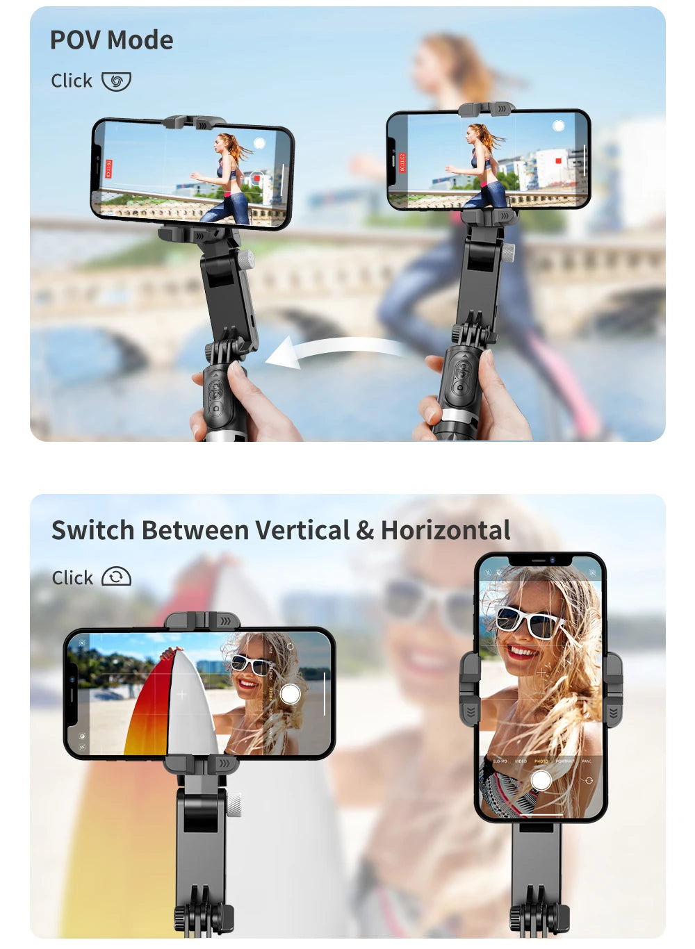 Selfie Stick Téléphone Cardan Stabilisateur Pour iPhone Android Action Caméra Trépied Téléphone Portable Cellule Mobile Smartphone Poignée Poignée Vidéo