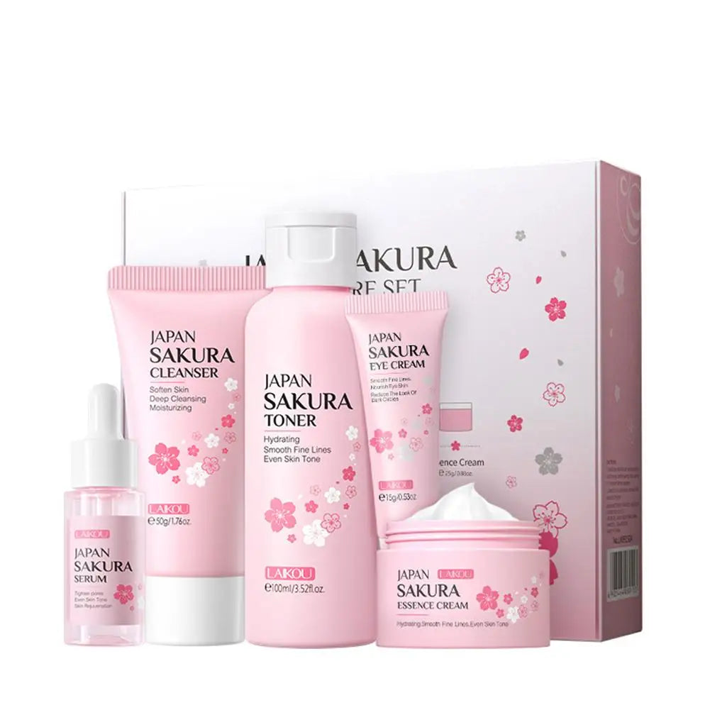 Sakura Lot de 5/3 soins pour le visage, sérum, tonique, nettoyant pour le visage, crème solaire, pour les yeux, coffret cadeau