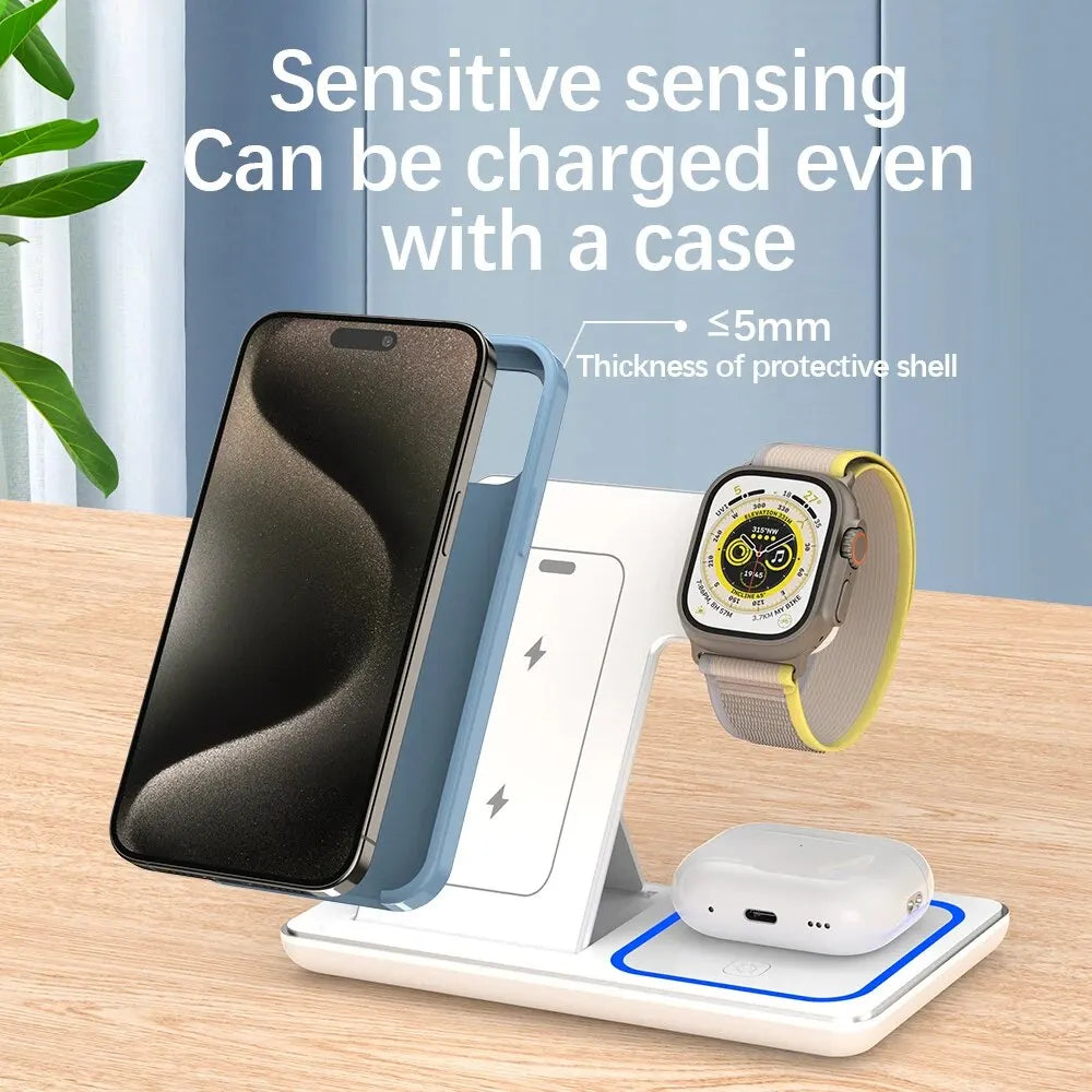 Support de chargeur sans fil pliable 3 en 1 pour iPhone 15 14 13 12 Pro Max Mini iWatch AirPods 3/2 Support de station de charge rapide