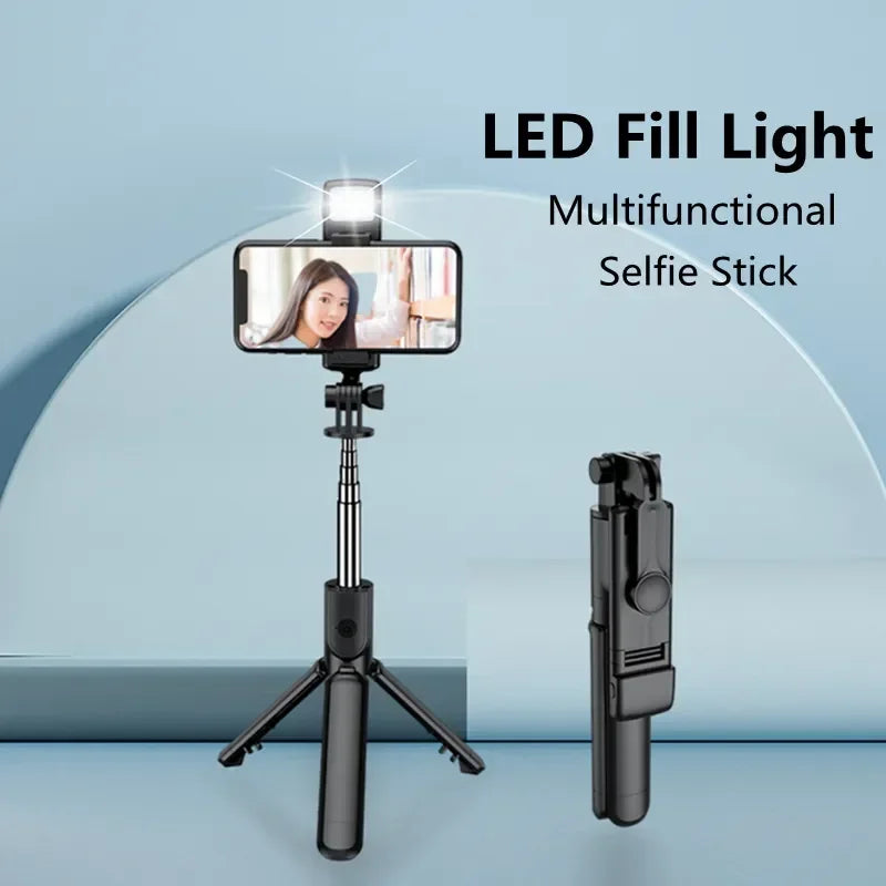 Nouveau trépied selfie sans fil 3 en 1 avec lumière de remplissage Obturateur Bluetooth Télécommande Monopode pliable portable pour téléphone intelligent