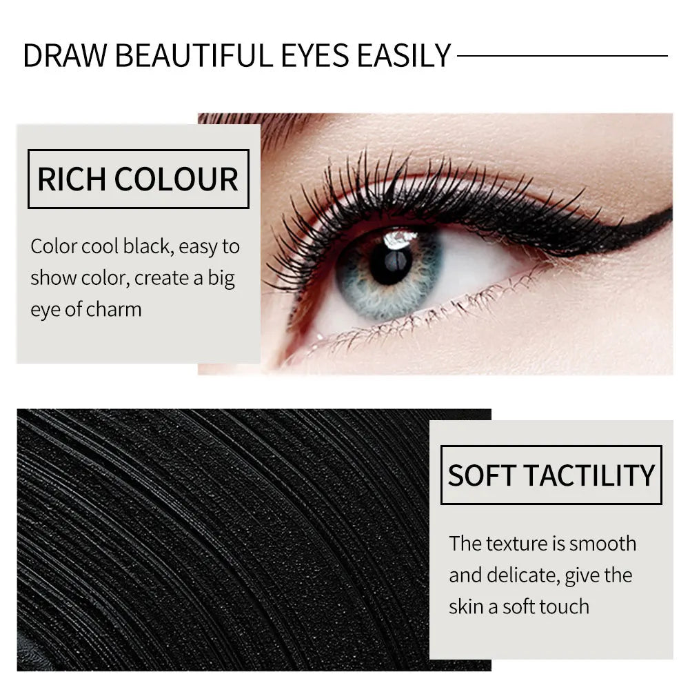 Eyeliner imperméable à séchage rapide, mat à extrémité unique noir solide.