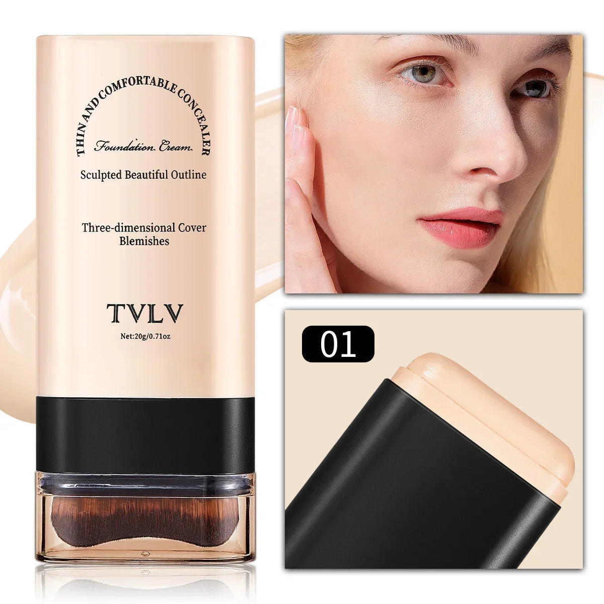 TVLV gomme fond de teint stick 20g, avec pinceau, fond de teint longue tenue