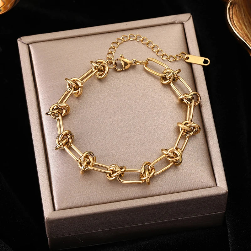 EILIECK Bracelet Torsadé en Acier Inoxydable 316L – Plaqué Or 18K, Étanche & Tendance Femme