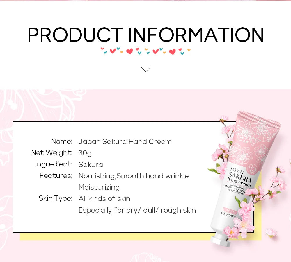 LAIKOU Sakura Crème pour les mains Blanchiment Élimination des rides Anti-fissure Hydratant Fade Lignes fines Corée Soins de la peau Santé Beauté 30g