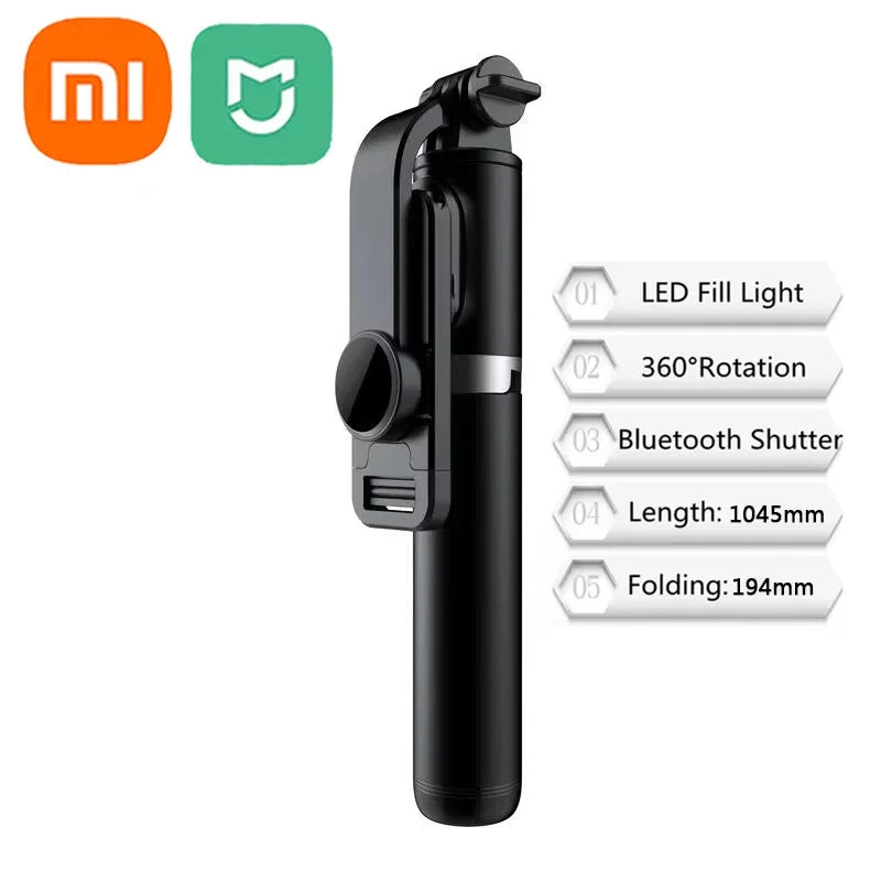 Xiaomi Mijia Selfie Stick 1045mm sans fil Bluetooth LED Fill Light Trépied étendu avec obturateur à distance pour téléphone portable Android IOS