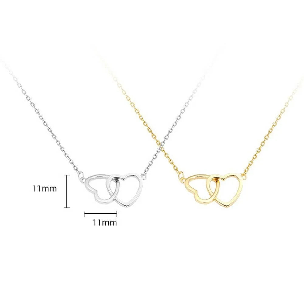 Fashion Alloy Love Drop Necklace Double Heart Light Weight Clavicle Choker Jewelry Simple Style Pendant Necklace