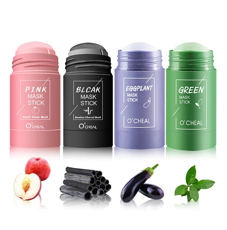 Masque facial solide Stick Thé vert Miel Pêche Nettoyage des pores Hydratant Long charbon de bois Aubergine Film de boue