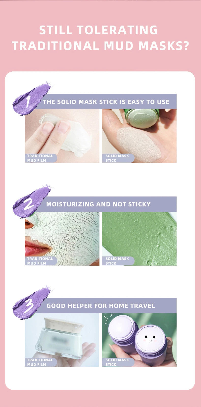 Masque facial solide Stick Thé vert Miel Pêche Nettoyage des pores Hydratant Long charbon de bois Aubergine Film de boue