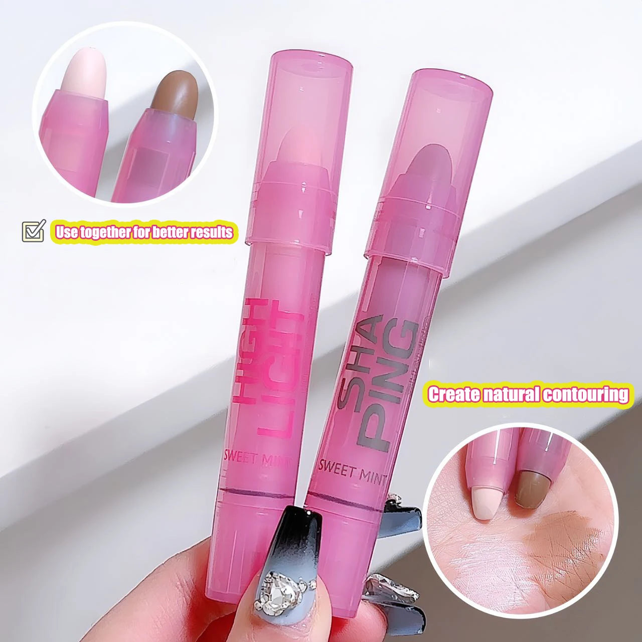 Stick de contour crème de surbrillance blanc en porcelaine Stylo de contour de visage lisse.