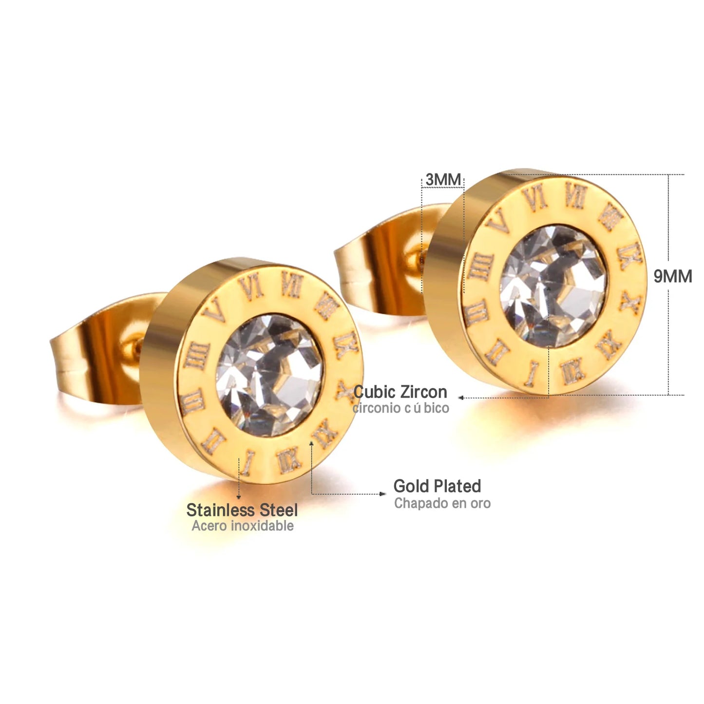 LUXUSTEEL Boucles d'oreilles en cristal acrylique en acier inoxydable pour femmes Hommes Punk Roman Number Clear Black CZ Bling Bijoux d'oreille de mode
