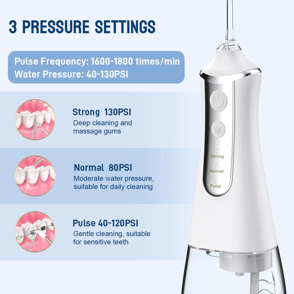 Dental Oral Irrigator Water Wire Teeth Wire Pick Mouth Washing Machine 5 Nozzles 3 USB Modes Rechargeable 300ml Tank