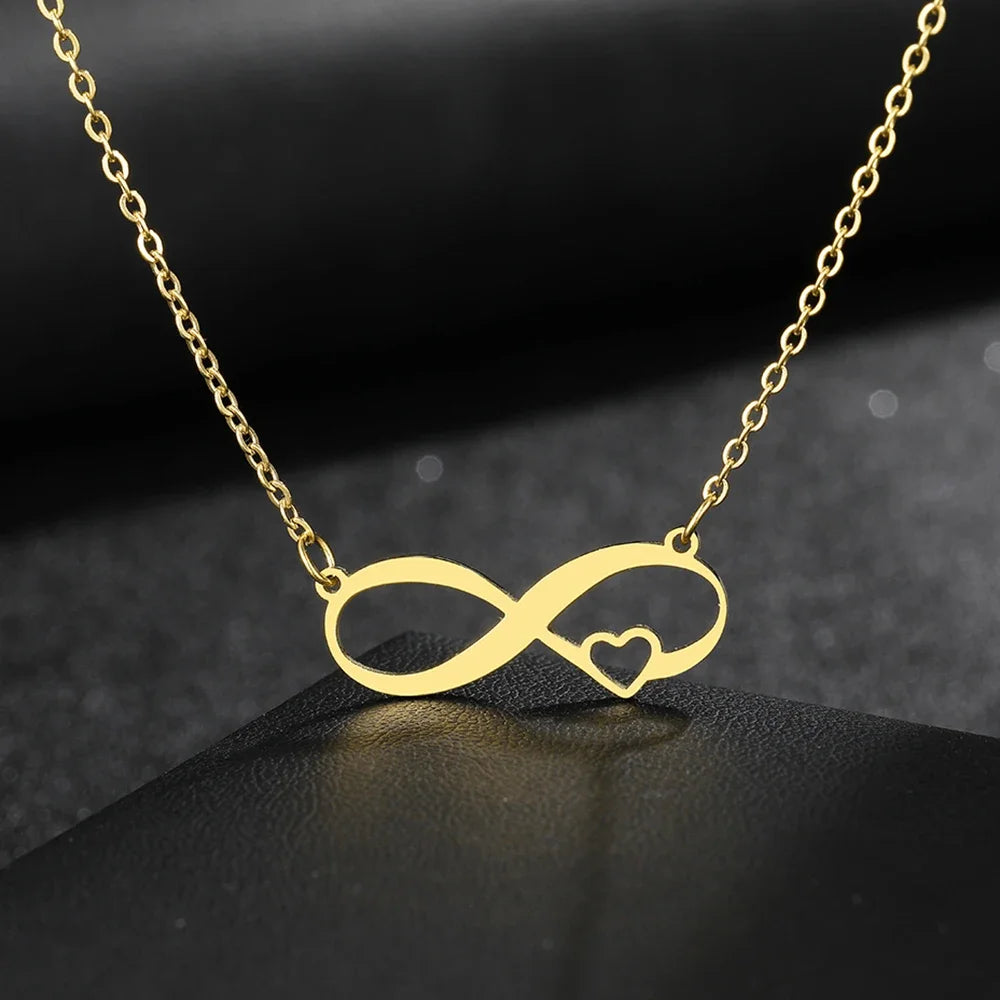 Collier ras du cou en acier inoxydable avec pendentif en forme de cœur et symbole de l'infini, simple et élégant, pour femme, bijou de mariage, cadeau