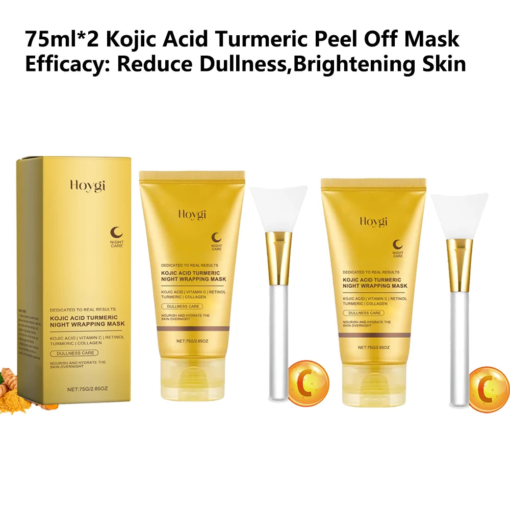Duo de Masques Visage – Collagène Peel-Off & Nuit Curcuma Kojique, Anti-Âge.
