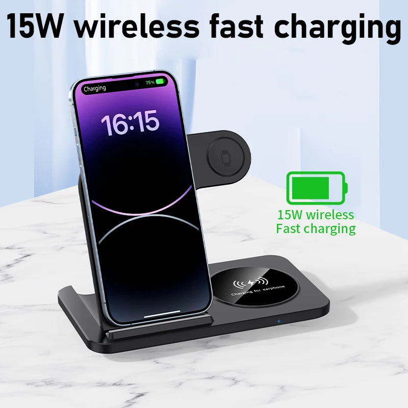 Support de chargeur sans fil pliable 3 en 1 pour iPhone 15 14 13 12 Pro Max Mini iWatch AirPods 3/2 Support de station de charge rapide