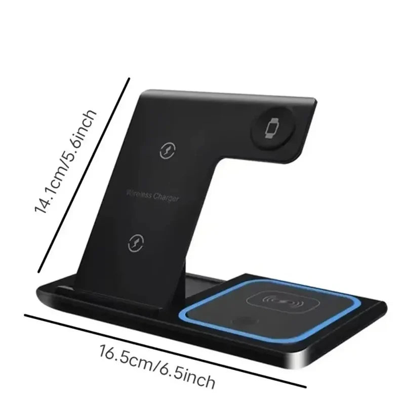 Chargeur sans fil 3 en 1 LED Light Support de téléphone pour iPhone 15 14 13 12 iWatch 8 7 6 AirPods Station de charge rapide pliable