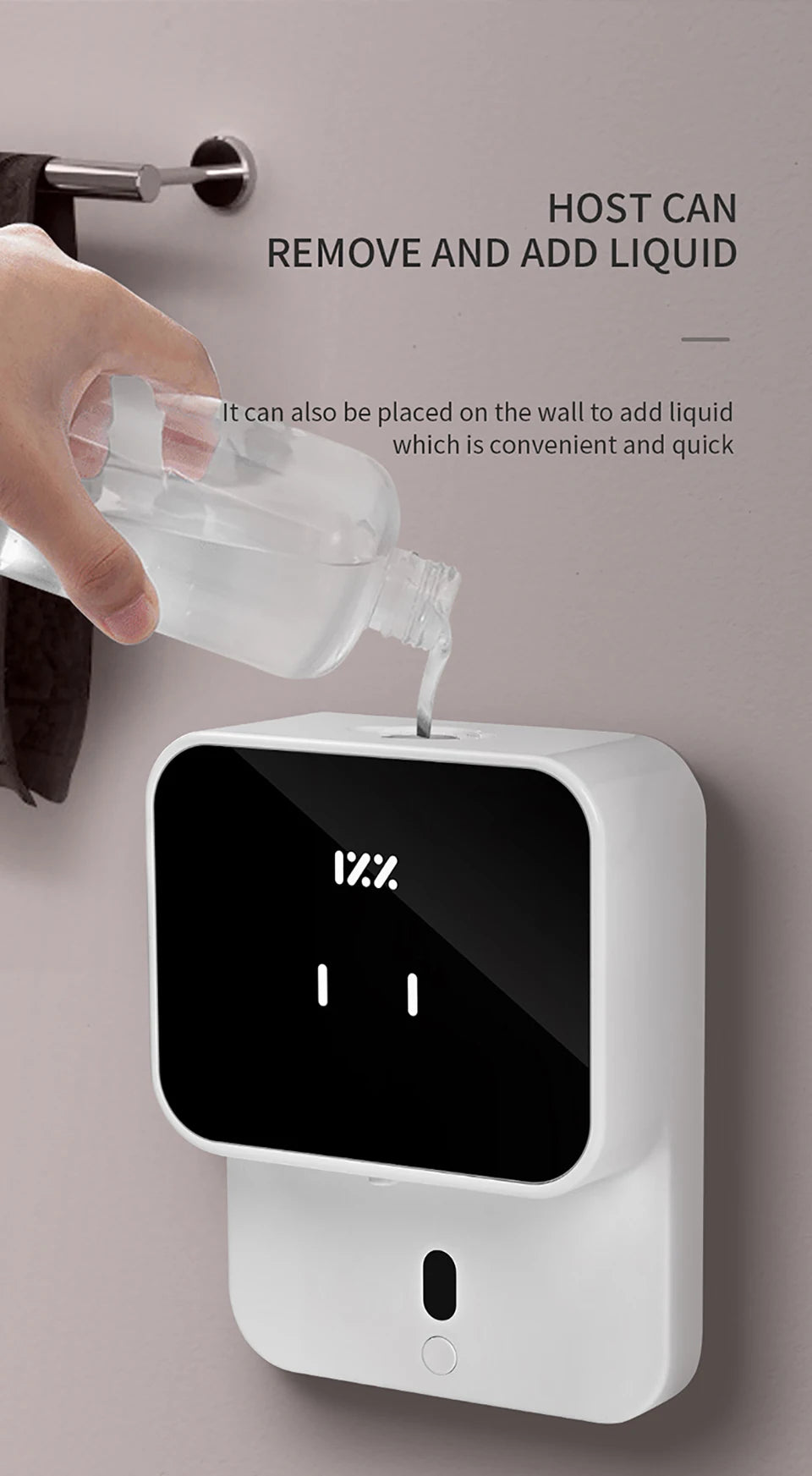 Distributeurs de savon liquide Rechargeable mural 280ML à réglage à trois vitesses Distributeur automatique de mousse Machine de désinfectant pour les mains