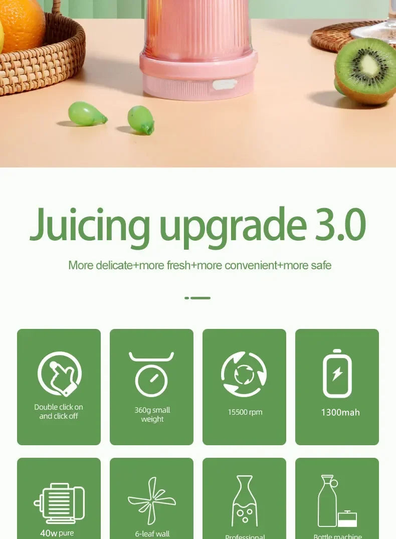 Presse-agrumes électrique Tasse 6 lames Mélangeur Milkshake Machine USB Portable Fruit Milk Mixing Tool Mini Fresh Juice Blender