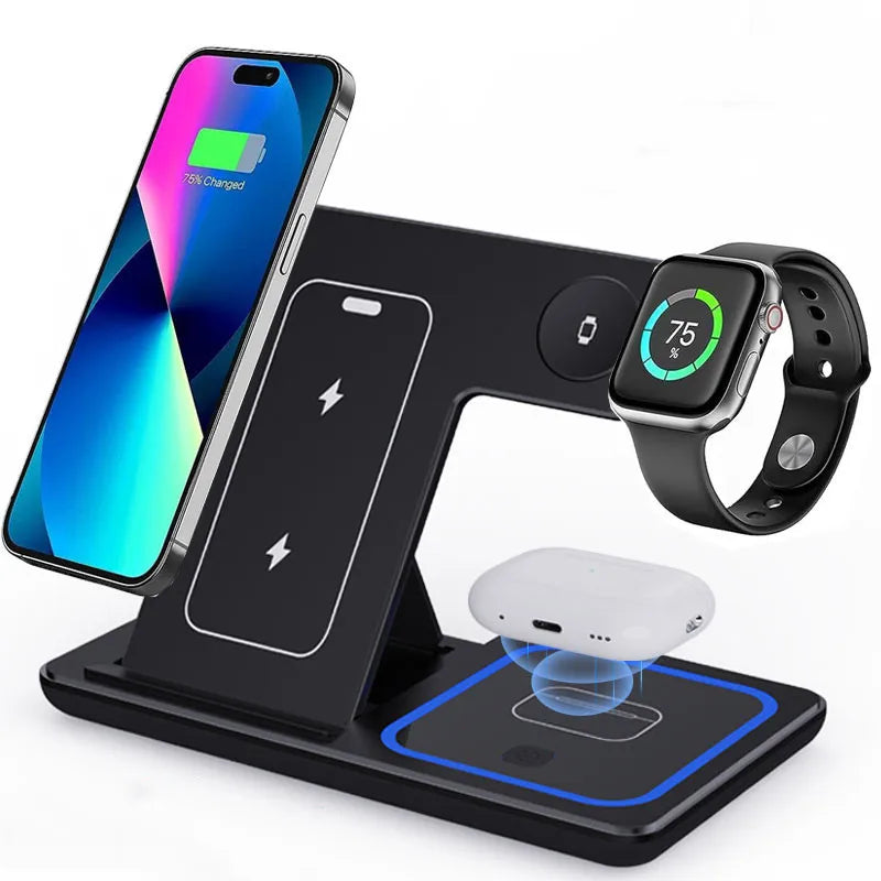 Support de chargeur sans fil pliable 3 en 1 pour iPhone 15 14 13 12 Pro Max Mini iWatch AirPods 3/2 Support de station de charge rapide