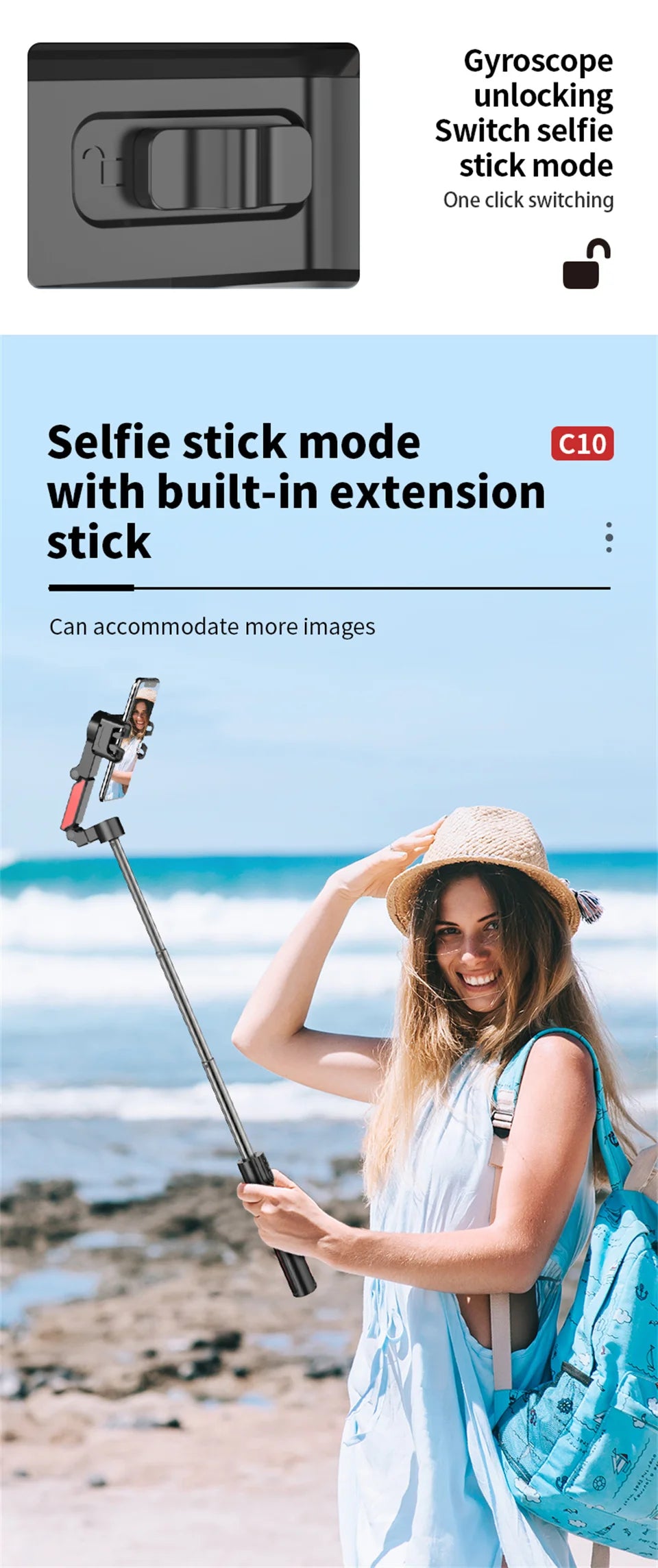 Stabilisateur d’intelligence 360 Rotation automatique Suivre le cardan, avec télécommande, selfie stabilisateur pour iPhone Android