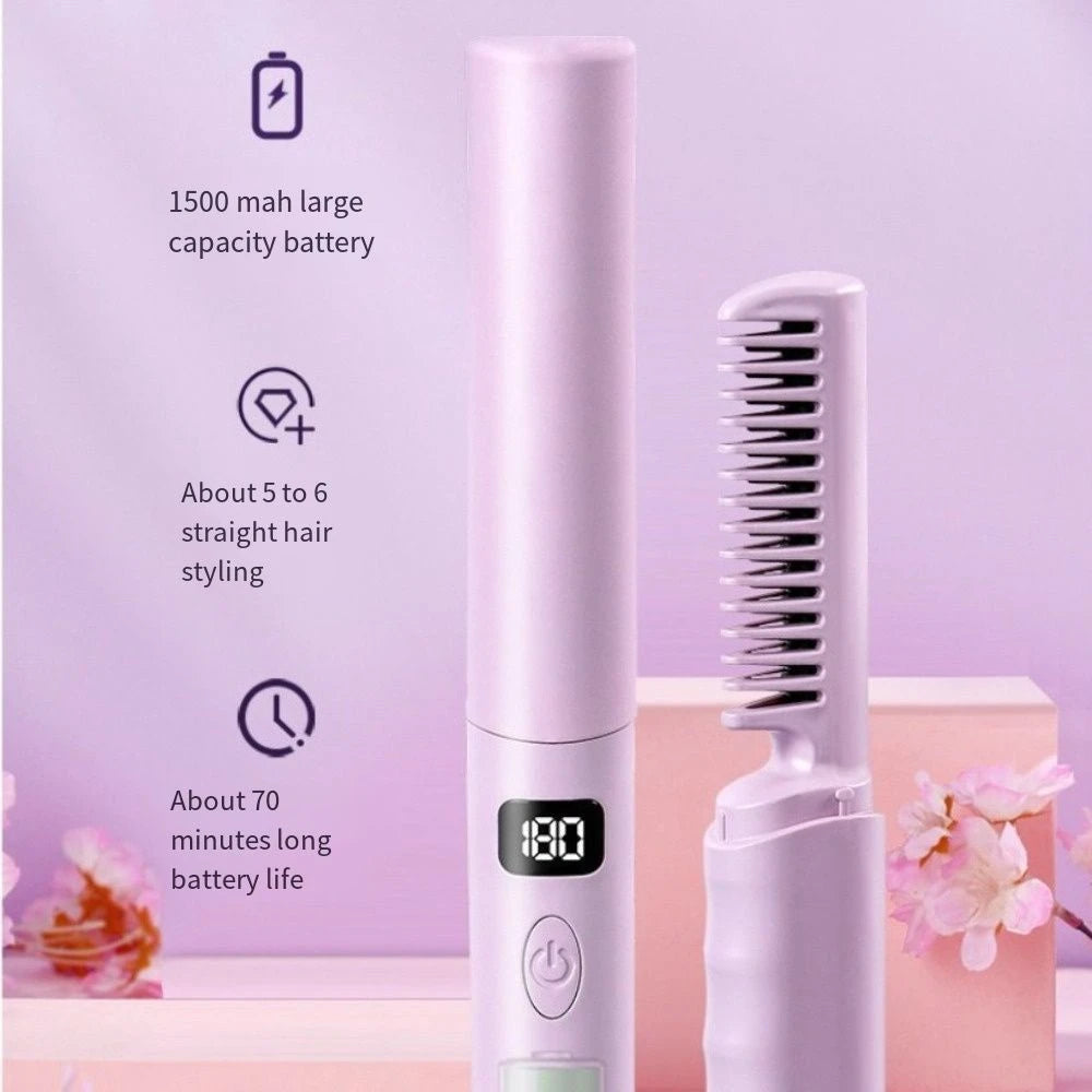 Brosse à lisser anti-brûlures USB Rechargeable électrique peigne à cheveux raides chauffage peigne lisse sans fil soins capillaires