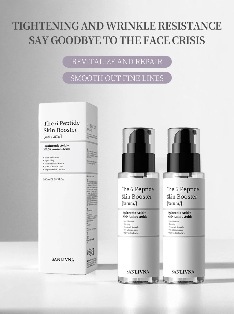 6 Peptide Essence L'ensemble de soins de la peau rafraîchissant.