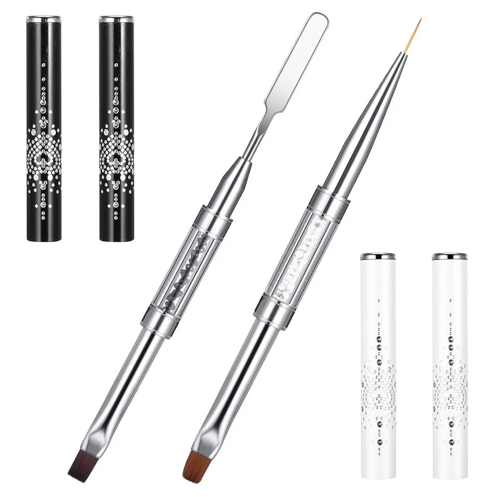 Double-extrémité Hard Nail Art Brush Builder Gel Strass Handle French Tip for Manicure Design Polish Gel Liner Professional Pen