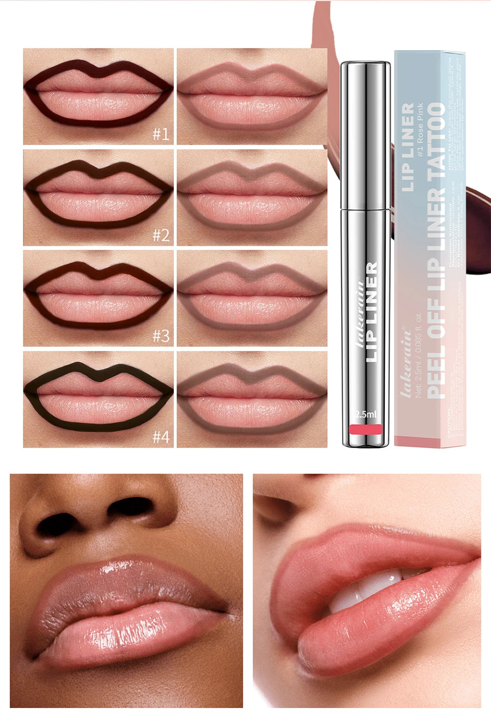 Crayon à lèvres hautement pigmenté Tatouage Matte Peel Off Améliorer le liner pour les lèvres Lasting Lip Stain Waterproof 4Colors Transfer-proof Lipstic