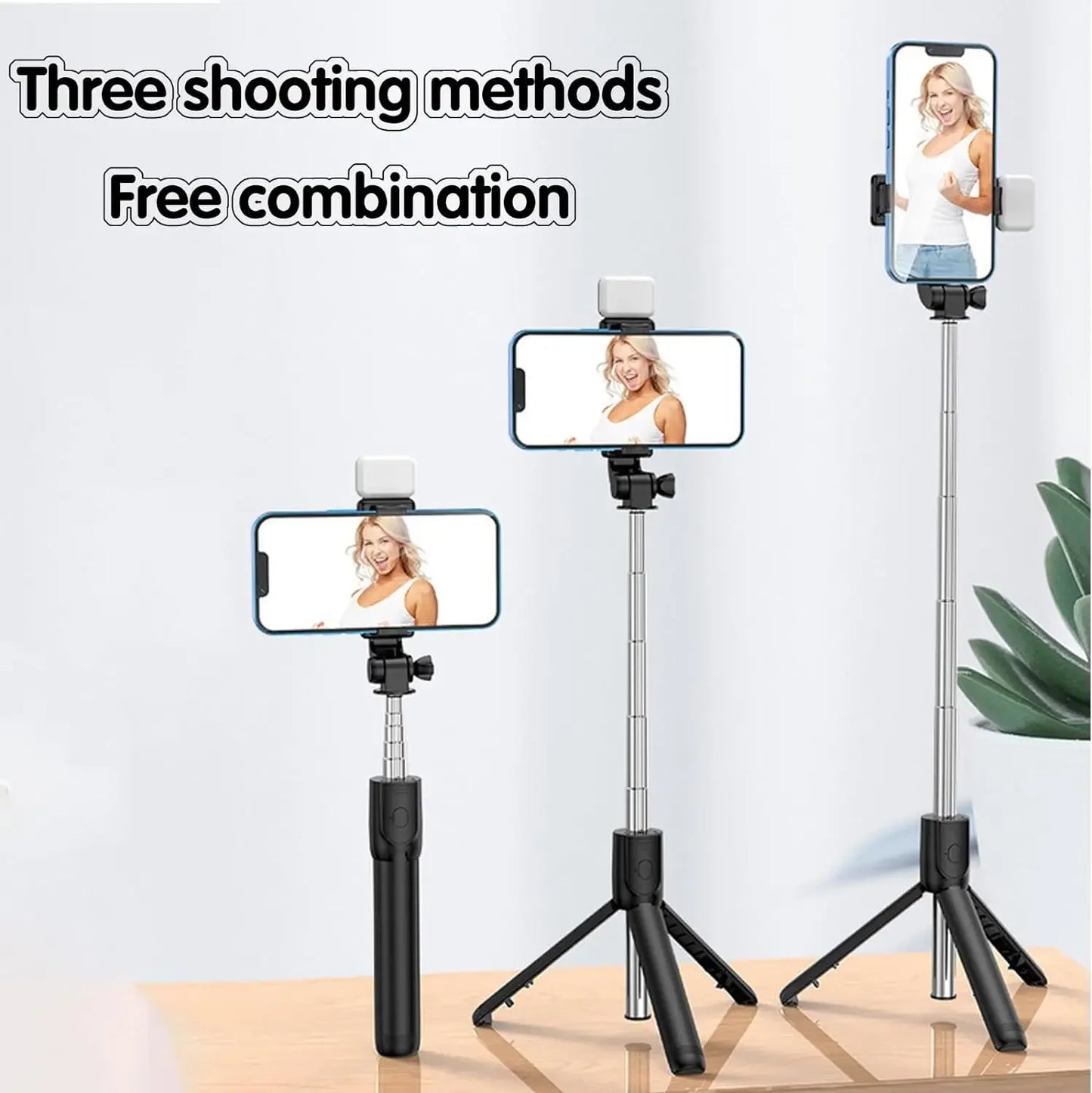 Trépied extensible Selfie Stick Trépied téléphonique avec selfies de groupe/diffusion en direct/enregistrement vidéo compatible avec tous les téléphones portables