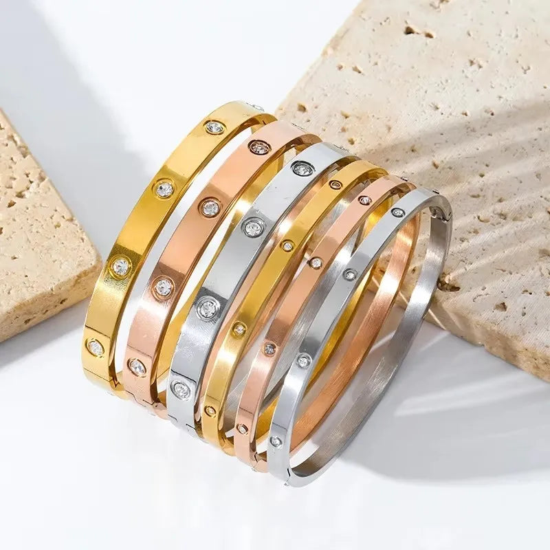 Bracelet tendance en acier inoxydable et oxyde de zirconium pour femme et homme,résistant à la lumière.