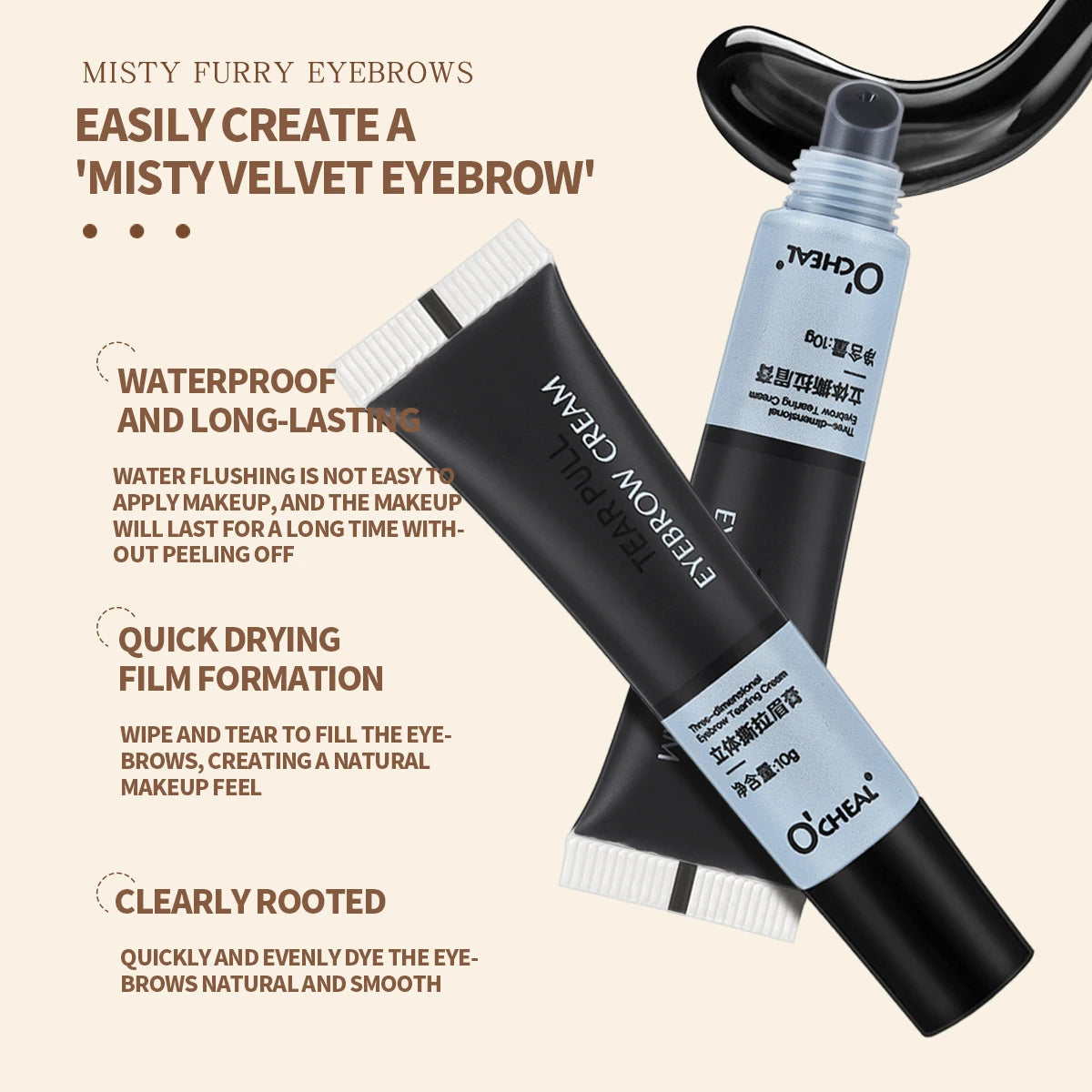 OCHEAL Gel à sourcils Peel Off Teinture naturelle Tatouage Imperméable Longue durée colle à sourcils Maquillage des sourcils à séchage rapide