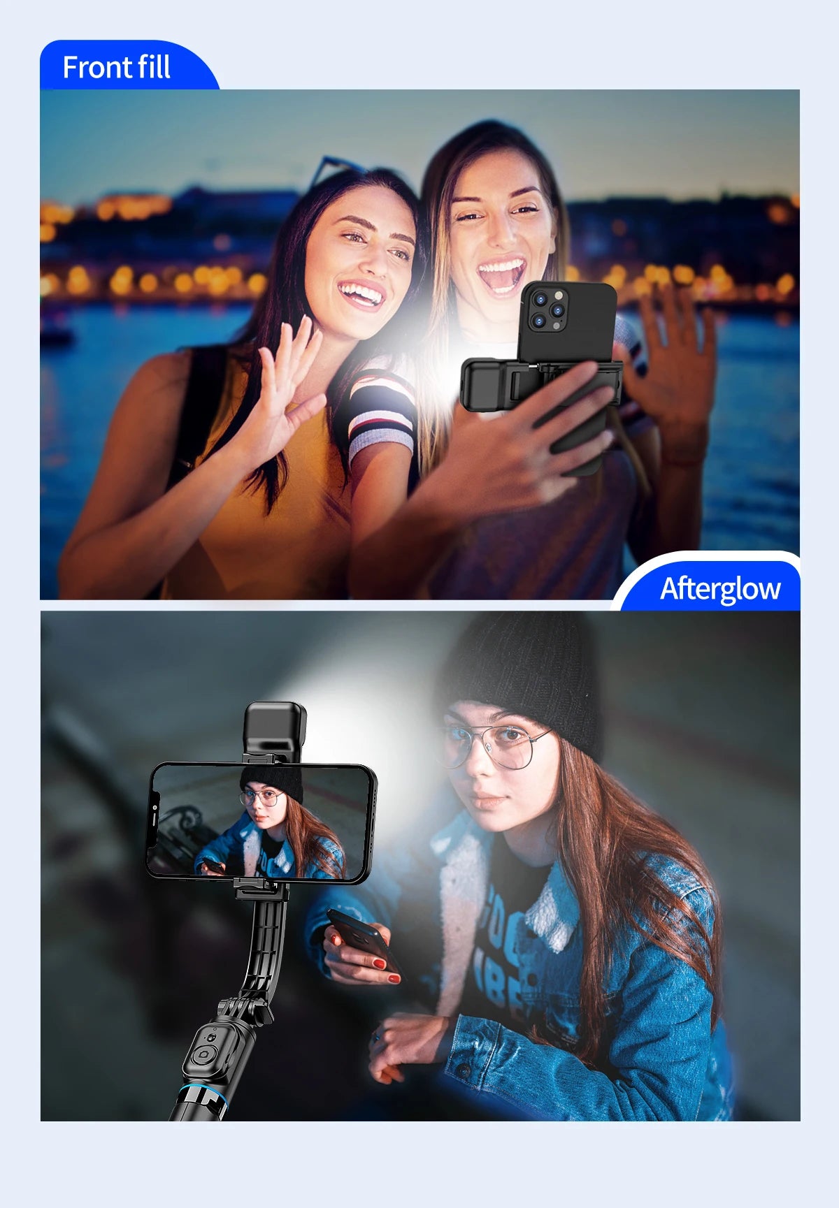 Trépied C01s Selfie Stick avec lumière de remplissage, monopode détachable de support de téléphone, télécommande Bluetooth sans fil pour Huawei iPhone Android