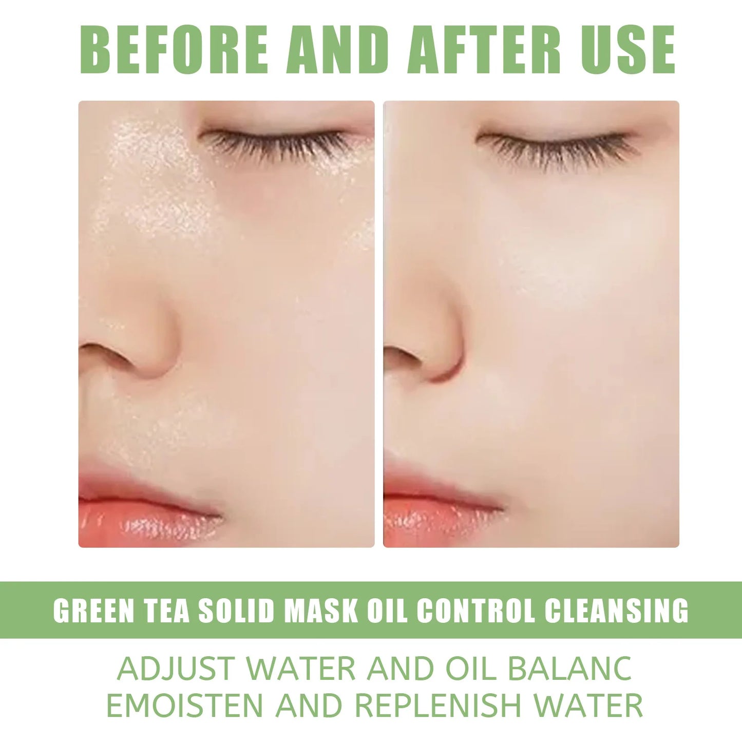 Masque facial solide nettoyant au thé vert Le bâtonnet nettoie les pores Élimine l'acné.