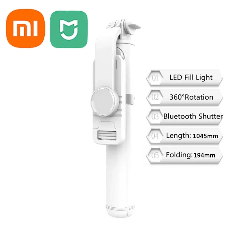 Xiaomi Mijia Selfie Stick 1045mm sans fil Bluetooth LED Fill Light Trépied étendu avec obturateur à distance pour téléphone portable Android IOS