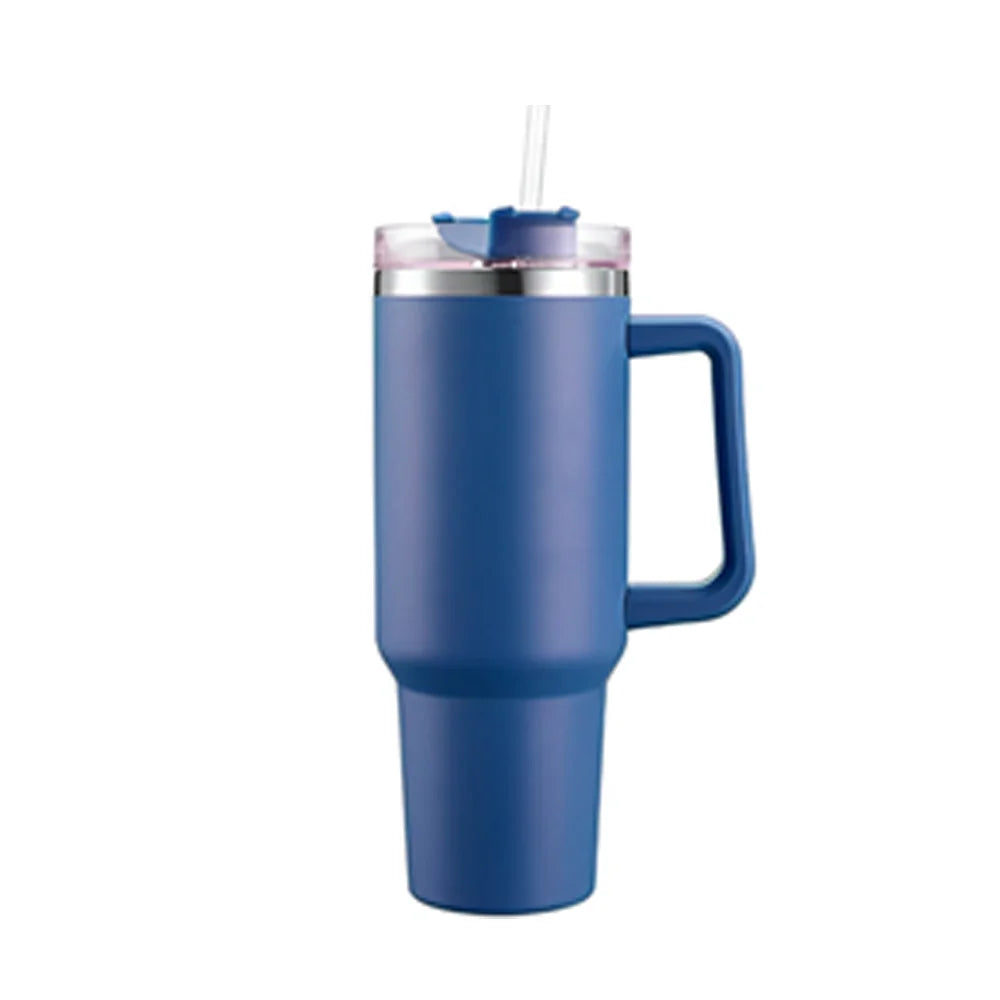 Bouteille d’eau isolée en acier inoxydable 304 de 40 oz, tasse de voiture à café thermique,flacon d'aspirateur froid et chaud avec paille et poignée, pour le sport