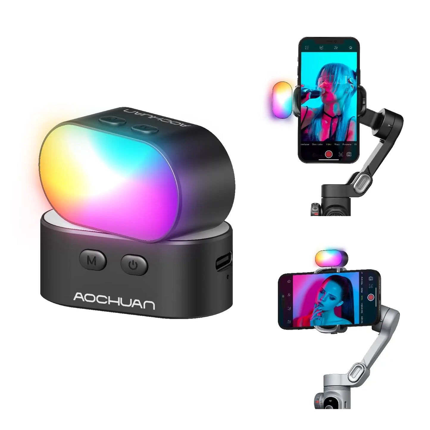 RGB Magnetic Fill Light. Cette lumière LED pour gimbal offre 3 niveaux de luminosité et 7 options de couleurs