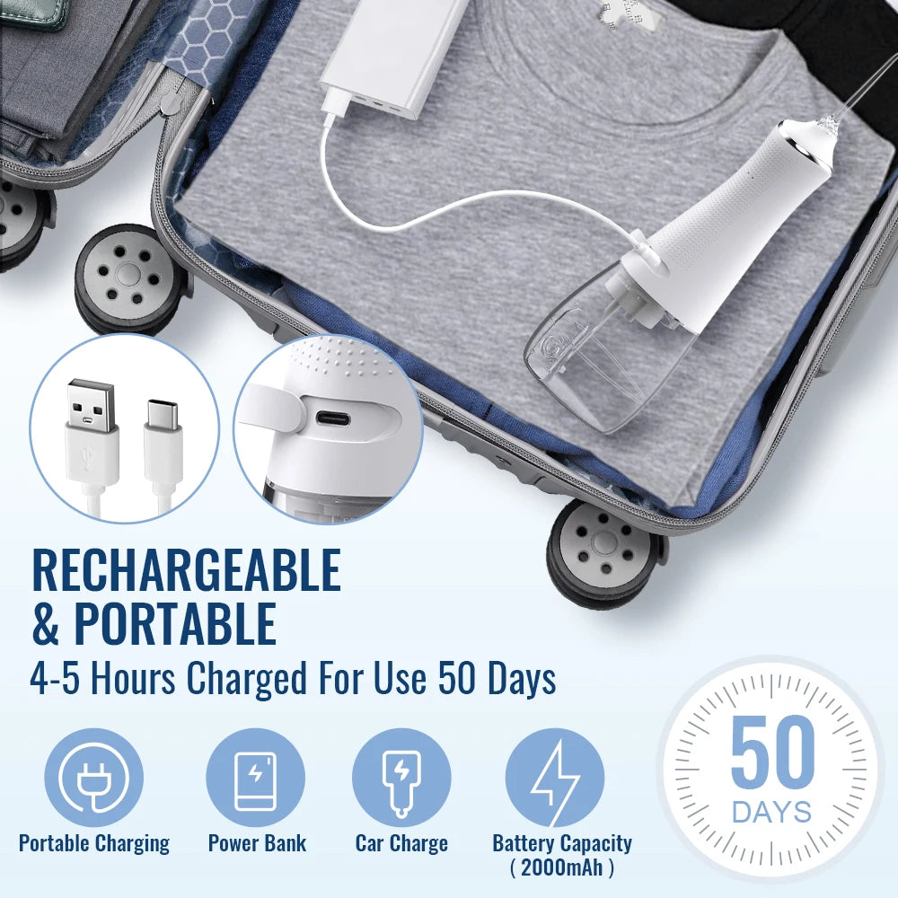 Dental Oral Irrigator Water Wire Teeth Wire Pick Mouth Washing Machine 5 Nozzles 3 USB Modes Rechargeable 300ml Tank