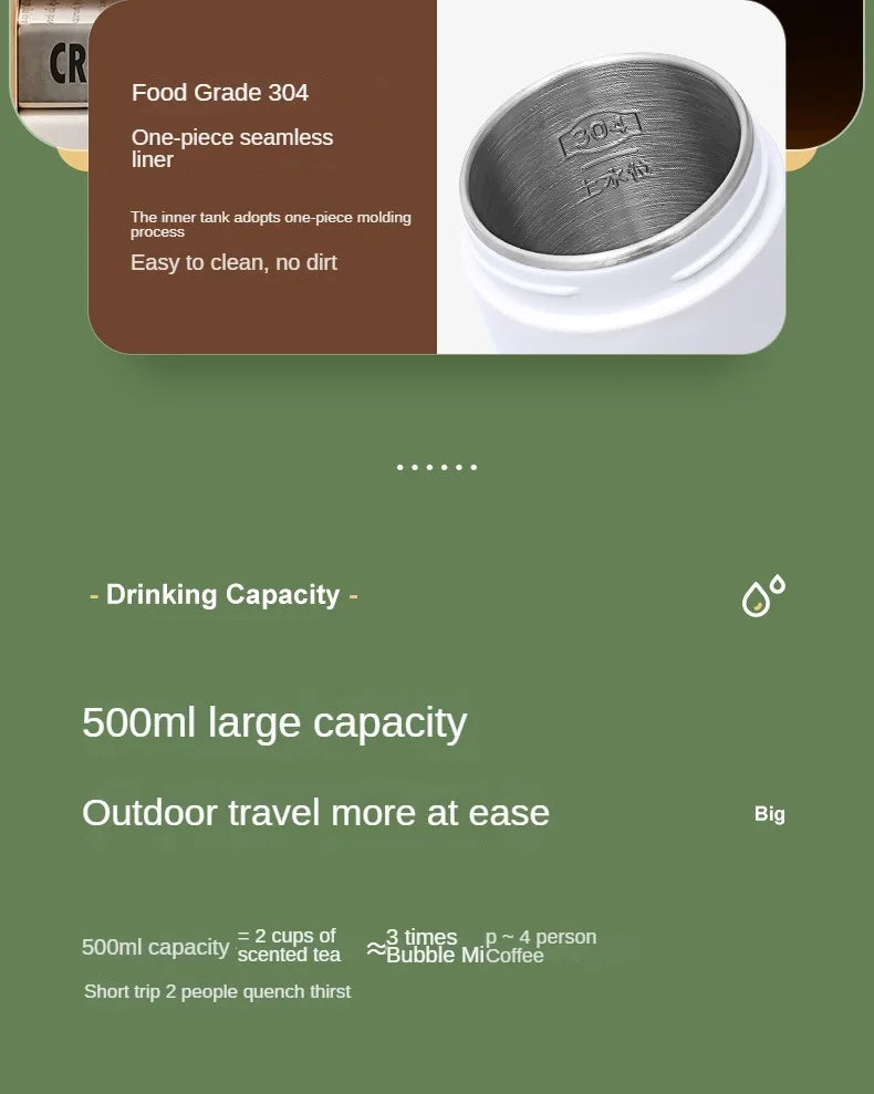 Bouilloire électrique de voyage 500ML Eau à ébullition rapide Chauffe-lait portable pour bébé Bouilloire thermo en acier inoxydable 304