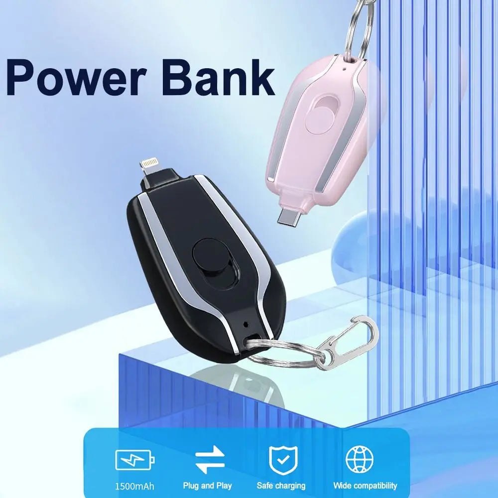 Chargeur de porte-clés portable | Mini batterie ultra-compacte de type 1500 mAh C | Banque d'alimentation de secours de charge rapide pour les appareils Iphone