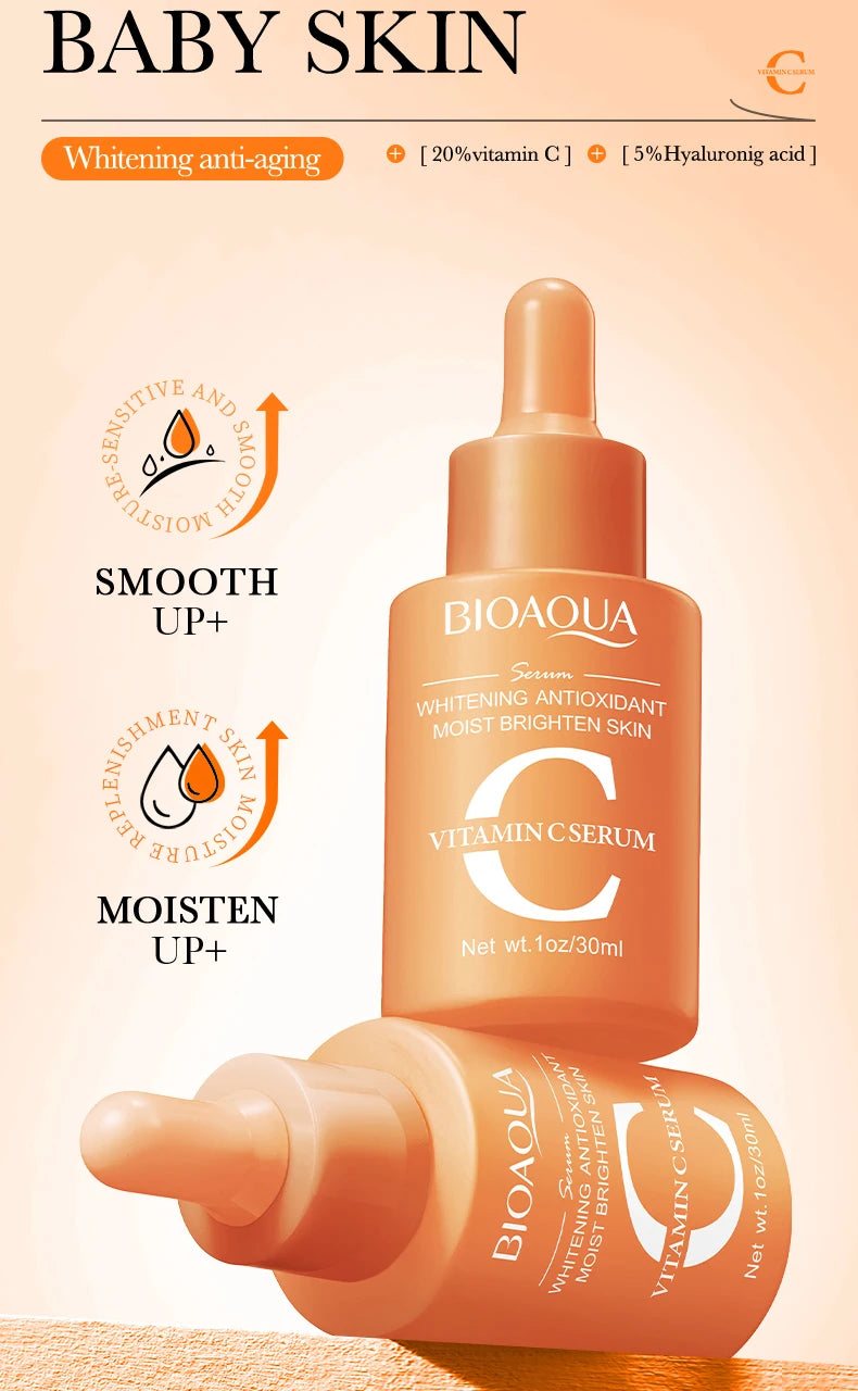 BIOAQUA – Sérum Visage Concentré à la Vitamine C, Rétinol & Acide Hyaluronique, Essence Anti-Âge Éclaircissante.