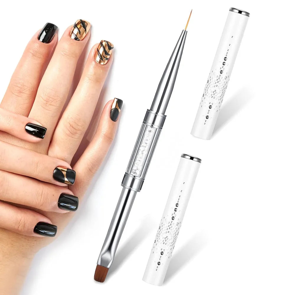 Double-extrémité Hard Nail Art Brush Builder Gel Strass Handle French Tip for Manicure Design Polish Gel Liner Professional Pen