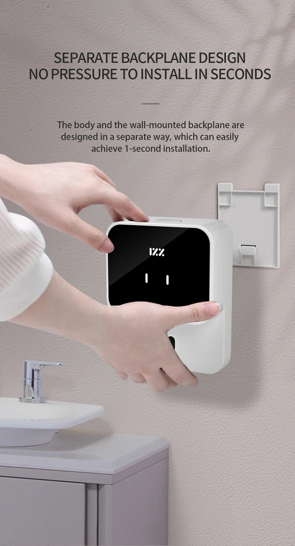 Distributeurs de savon liquide Rechargeable mural 280ML à réglage à trois vitesses Distributeur automatique de mousse Machine de désinfectant pour les mains