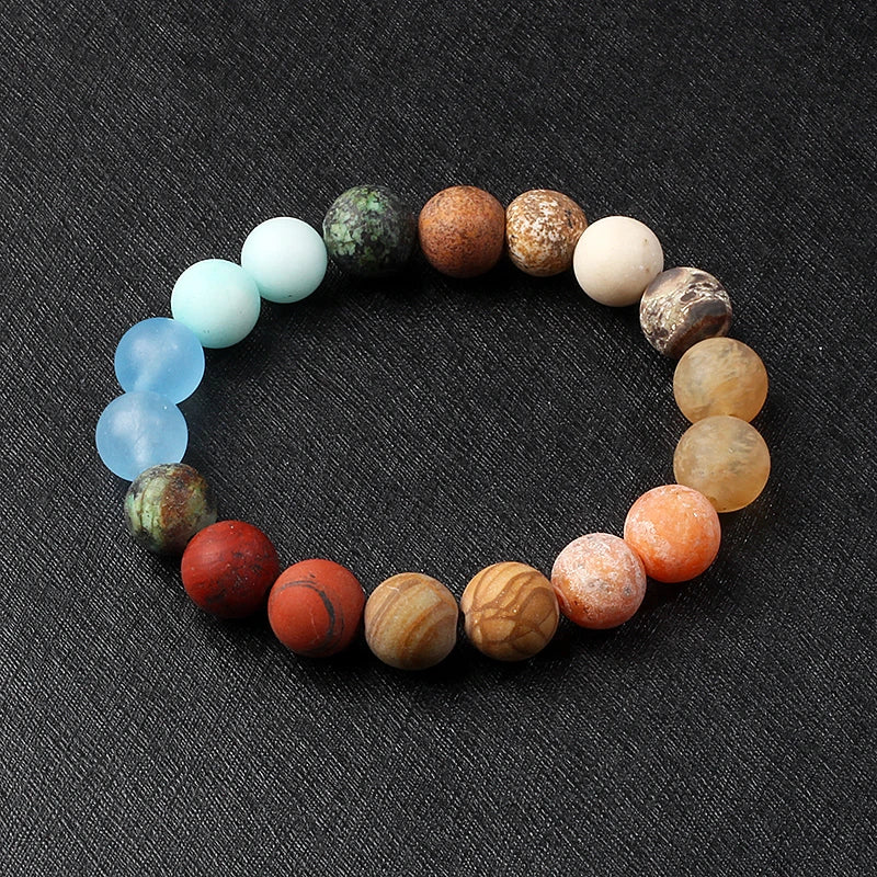 🌌 Bracelet Galaxie – 8 Planètes du Système Solaire & Étoile Gardienne