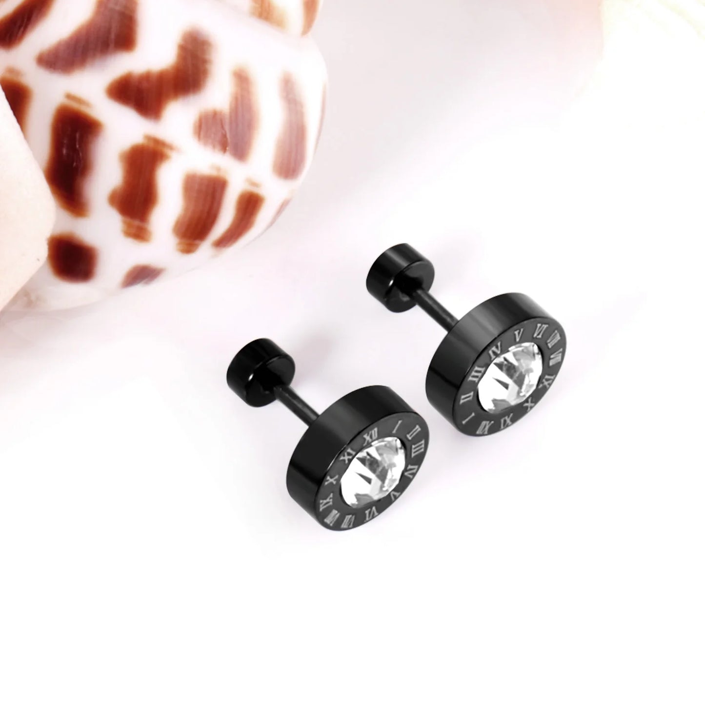 LUXUSTEEL Boucles d'oreilles en cristal acrylique en acier inoxydable pour femmes Hommes Punk Roman Number Clear Black CZ Bling Bijoux d'oreille de mode