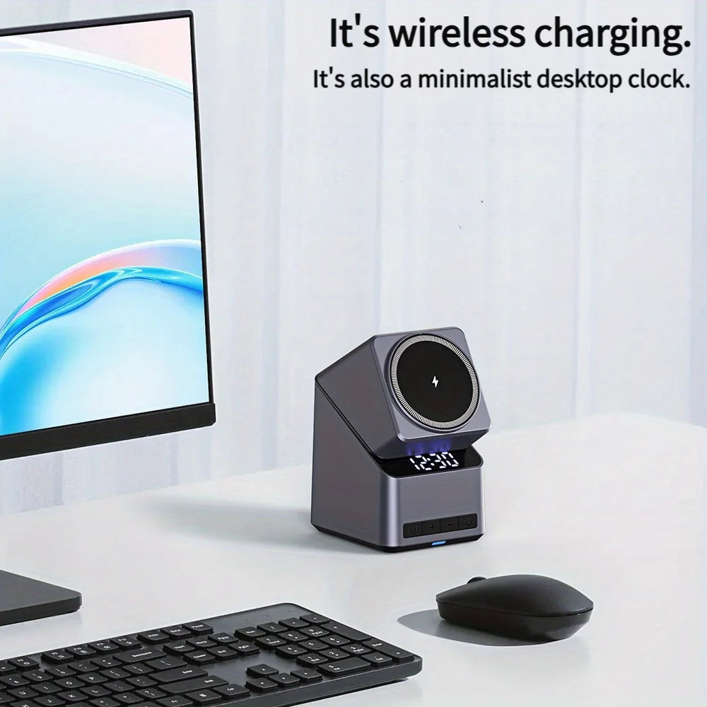Chargeur Sans Fil Magnétique 4 En 1 One-Touch Rotation À 360° Et Affichage De L’Horloge Numérique, Station De Charge Rapide Pour iPhone iWatch AirPods