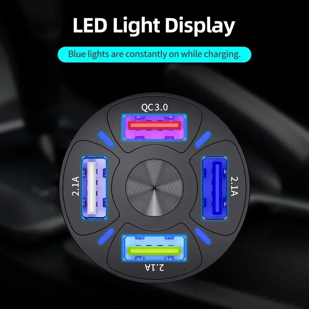 Chargeur de voiture rétractable 4 en 1 Chargeur de voiture à charge rapide avec câble USB de type C et 2 ports de charge de type C, chargeur de voiture universel