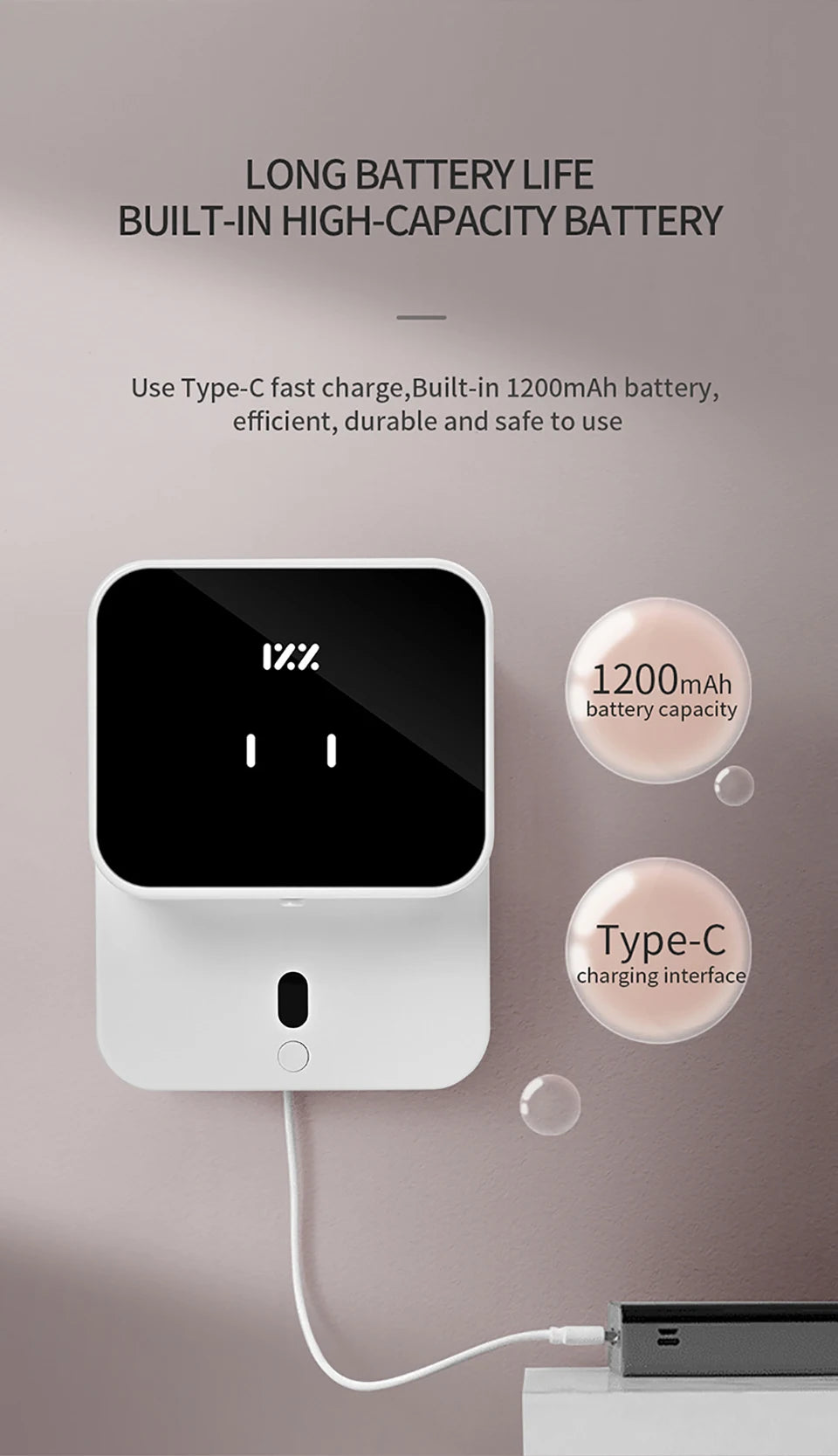 Distributeurs de savon liquide Rechargeable mural 280ML à réglage à trois vitesses Distributeur automatique de mousse Machine de désinfectant pour les mains