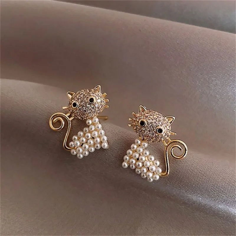 New French Retro Crystal Pearl Stud Earrings For Women Exquisite Bee Small Earrings Fashion Jewelry Gift Mujer Boucle D'oreille