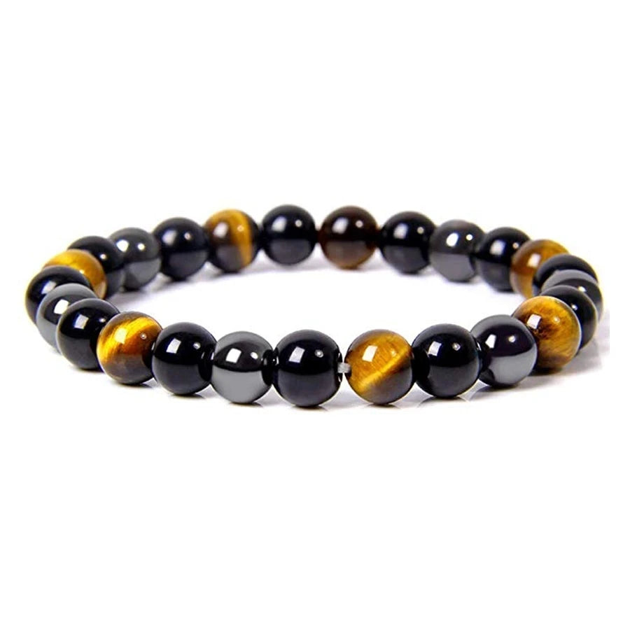 Bracelet de Protection – Obsidienne Noire, Hématite & Œil de Tigre