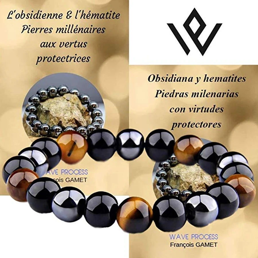 Bracelet de Protection – Obsidienne Noire, Hématite & Œil de Tigre