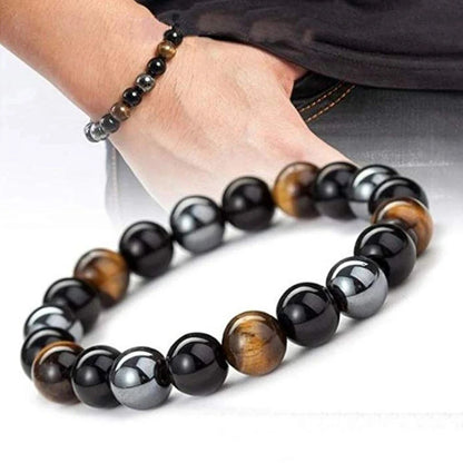 Bracelet de Protection – Obsidienne Noire, Hématite & Œil de Tigre